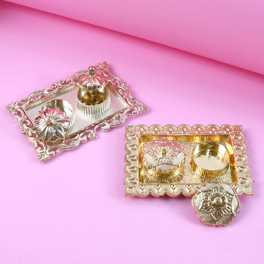 Ornate Rectangular Pooja Thali Tray - (1 Pc)