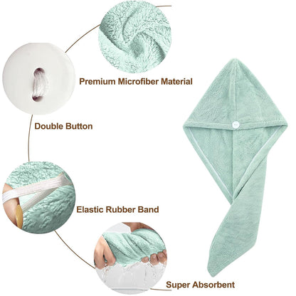 Premium Soft Microfiber Hair Drying Towel Wrap with Button Lock (1 Pc)