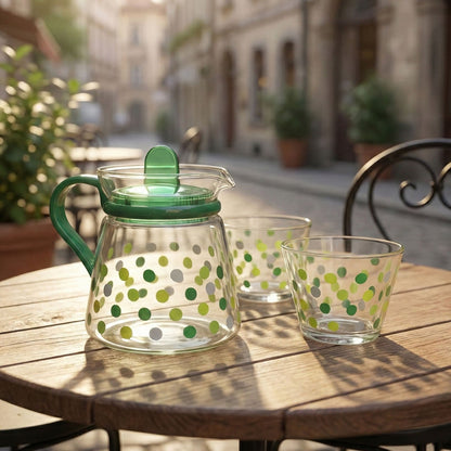 Elegant Glass Tea Pot with Matching Cups Set (1 Set)